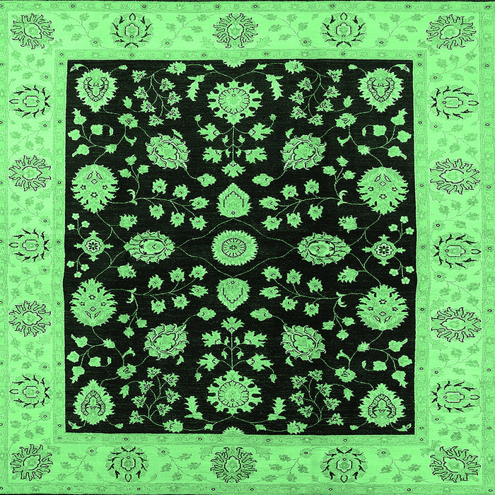 Square Machine Washable Oriental Emerald Green Traditional Area Rugs, wshurb906emgrn
