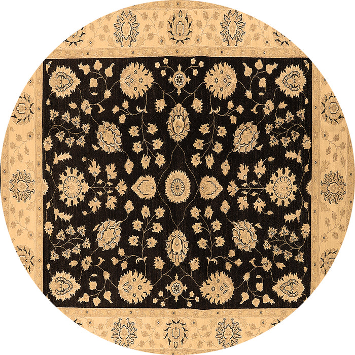 Round Machine Washable Oriental Brown Traditional Rug, wshurb906brn