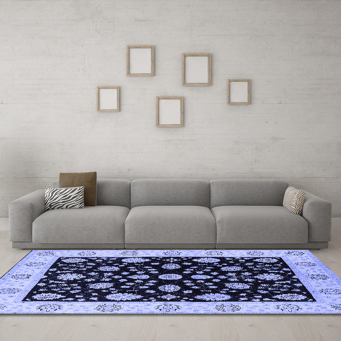 Machine Washable Oriental Blue Traditional Rug in a Living Room, wshurb906blu