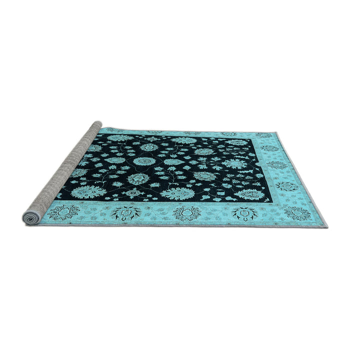Sideview of Machine Washable Oriental Light Blue Traditional Rug, wshurb906lblu