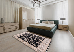 Mid-Century Modern Burgundy Brown Oriental Rug in a Bedroom, urb906