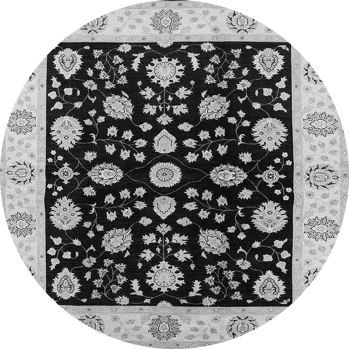 Round Machine Washable Oriental Gray Traditional Rug, wshurb906gry