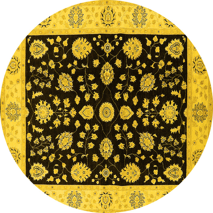 Round Machine Washable Oriental Yellow Traditional Rug, wshurb906yw