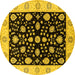 Round Machine Washable Oriental Yellow Traditional Rug, wshurb906yw