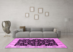Machine Washable Oriental Pink Traditional Rug in a Living Room, wshurb906pnk