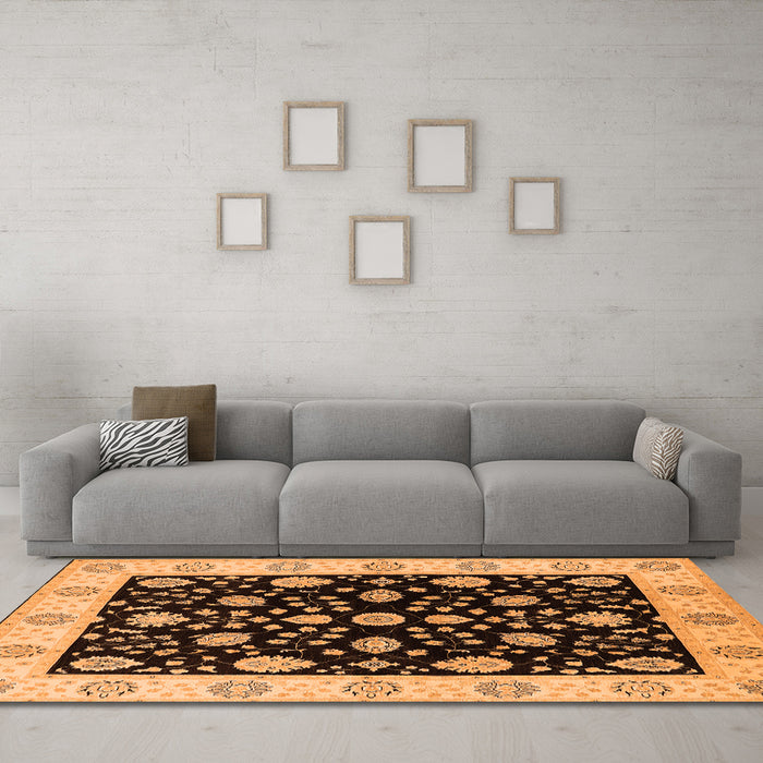 Machine Washable Oriental Orange Traditional Area Rugs in a Living Room, wshurb906org