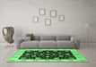 Machine Washable Oriental Emerald Green Traditional Area Rugs in a Living Room,, wshurb906emgrn