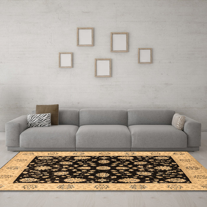 Machine Washable Oriental Brown Traditional Rug in a Living Room,, wshurb906brn