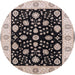 Round Mid-Century Modern Burgundy Brown Oriental Rug, urb906