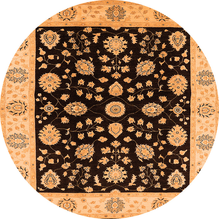 Round Machine Washable Oriental Orange Traditional Area Rugs, wshurb906org