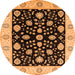 Round Machine Washable Oriental Orange Traditional Area Rugs, wshurb906org