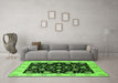 Machine Washable Oriental Green Traditional Area Rugs in a Living Room,, wshurb906grn