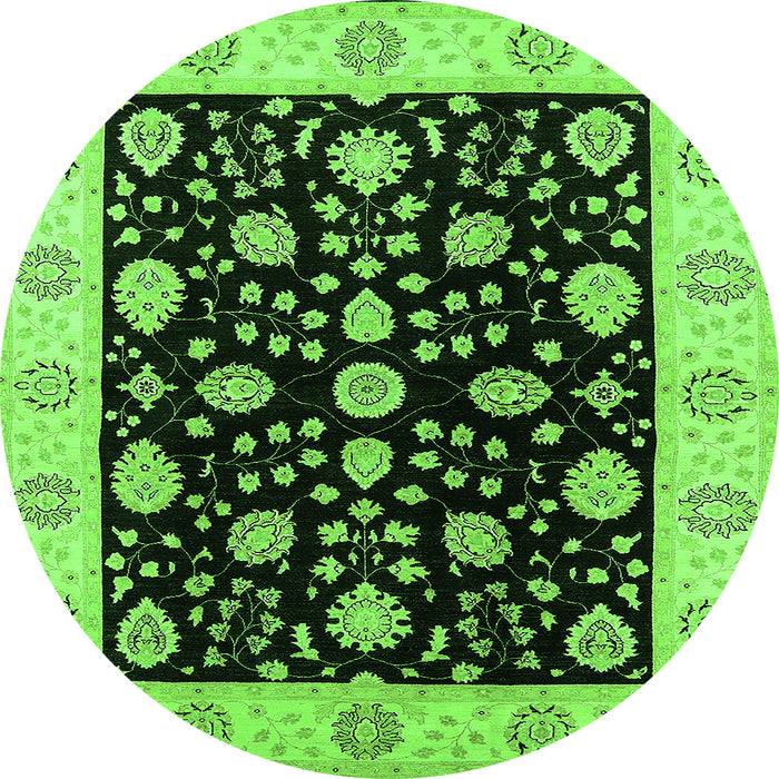 Round Machine Washable Oriental Green Traditional Area Rugs, wshurb906grn