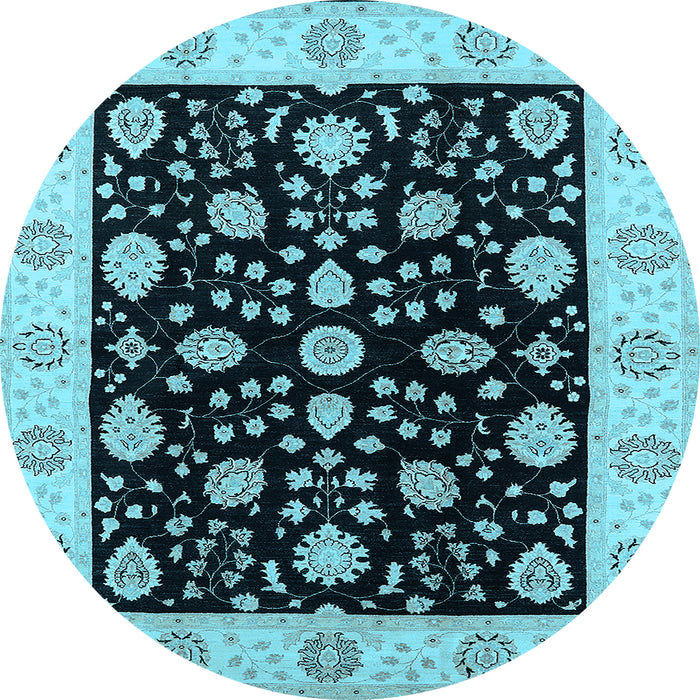 Round Machine Washable Oriental Light Blue Traditional Rug, wshurb906lblu