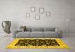 Machine Washable Oriental Yellow Traditional Rug in a Living Room, wshurb906yw