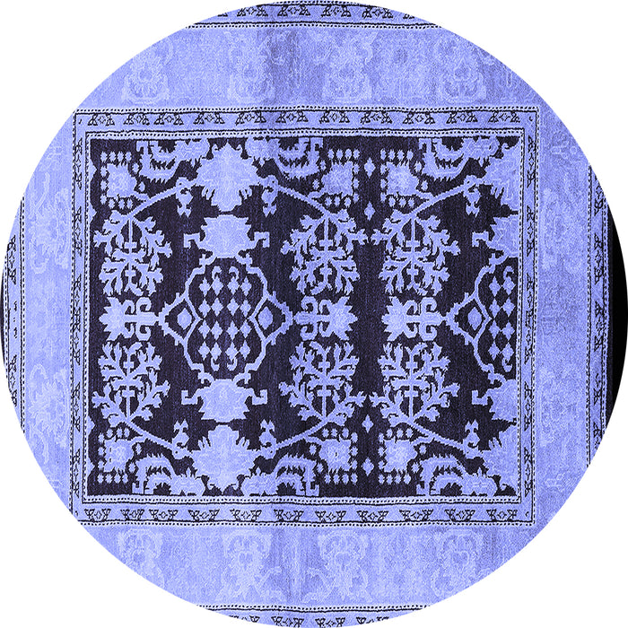 Round Machine Washable Oriental Blue Industrial Rug, wshurb907blu