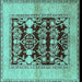 Square Machine Washable Oriental Turquoise Industrial Area Rugs, wshurb907turq