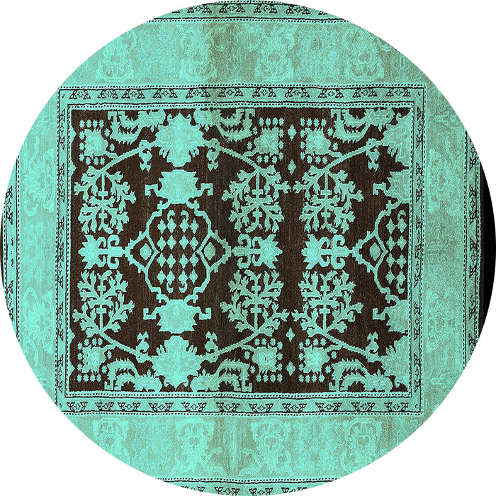 Round Machine Washable Oriental Turquoise Industrial Area Rugs, wshurb907turq