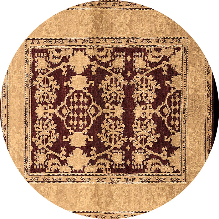 Round Machine Washable Oriental Brown Industrial Rug, wshurb907brn