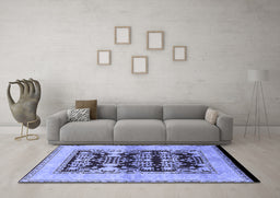 Machine Washable Oriental Blue Industrial Rug in a Living Room, wshurb907blu