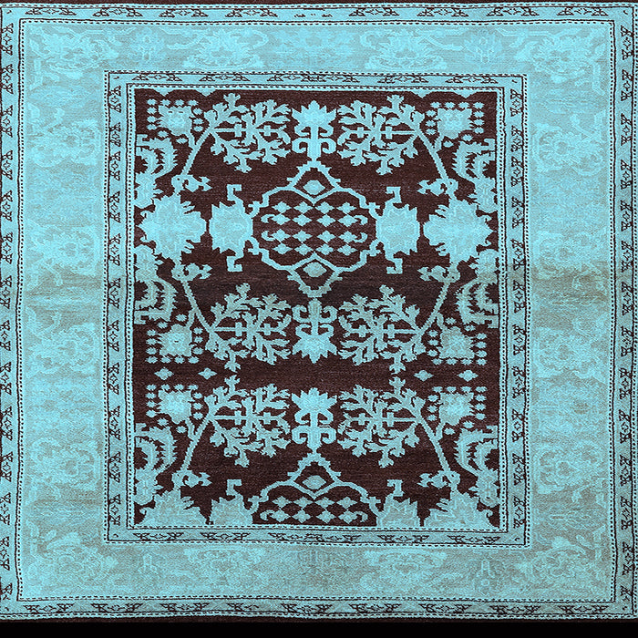 Square Machine Washable Oriental Light Blue Industrial Rug, wshurb907lblu