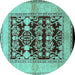 Round Oriental Turquoise Industrial Rug, urb907turq