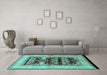 Machine Washable Oriental Turquoise Industrial Area Rugs in a Living Room,, wshurb907turq