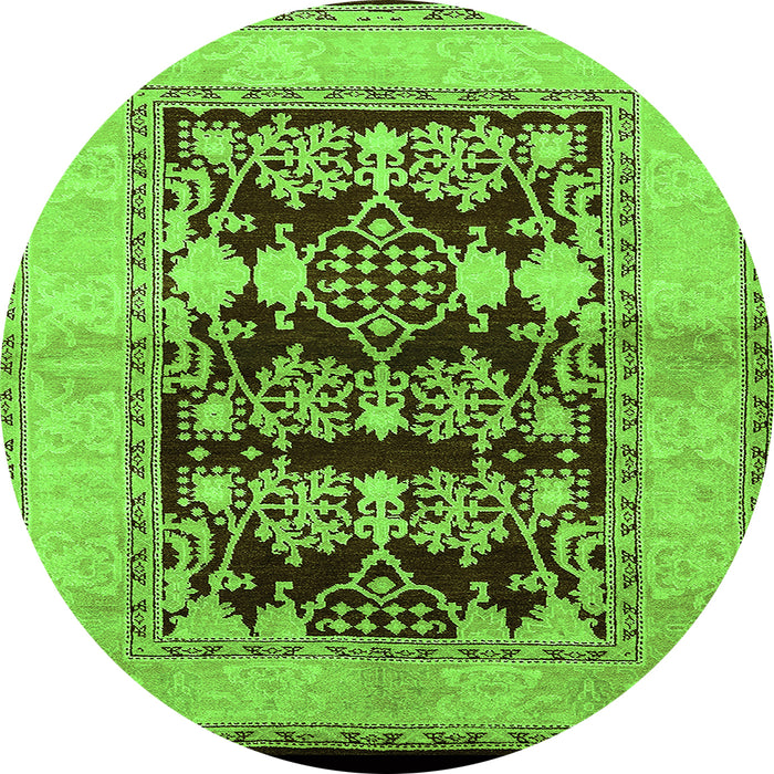 Round Machine Washable Oriental Green Industrial Area Rugs, wshurb907grn