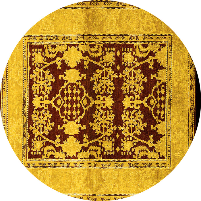 Round Machine Washable Oriental Yellow Industrial Rug, wshurb907yw