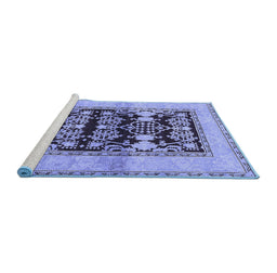 Sideview of Machine Washable Oriental Blue Industrial Rug, wshurb907blu