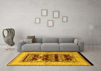 Machine Washable Oriental Yellow Industrial Rug, wshurb907yw