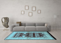 Machine Washable Oriental Light Blue Industrial Rug, wshurb907lblu