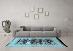 Machine Washable Oriental Light Blue Industrial Rug in a Living Room, wshurb907lblu