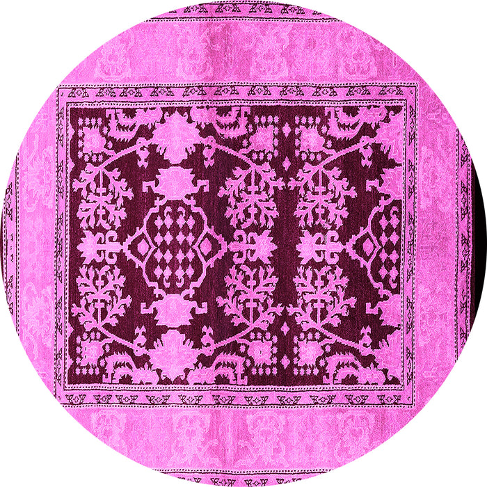 Round Machine Washable Oriental Pink Industrial Rug, wshurb907pnk