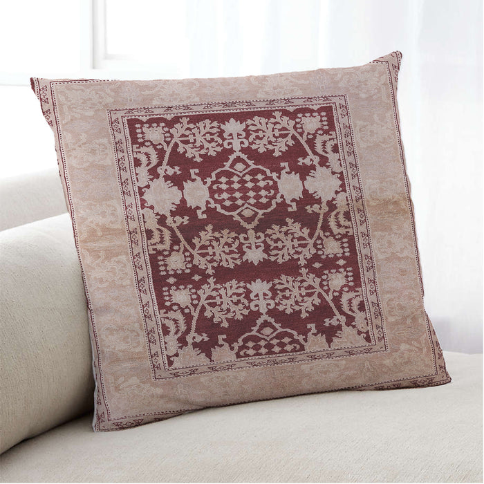 Lifestyle Image of Mid-Century Modern Urban Square Pastel Orange Throw Pillow, 18 inch by 18 inch, pwurb907