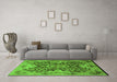 Machine Washable Oriental Green Traditional Area Rugs in a Living Room,, wshurb908grn