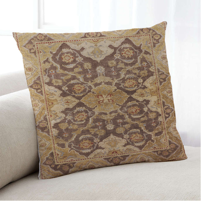 Lifestyle Image of Mid-Century Modern Urban Square Brown Sand Brown Throw Pillow, 18 inch by 18 inch, pwurb908