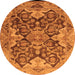 Round Oriental Orange Traditional Rug, urb908org