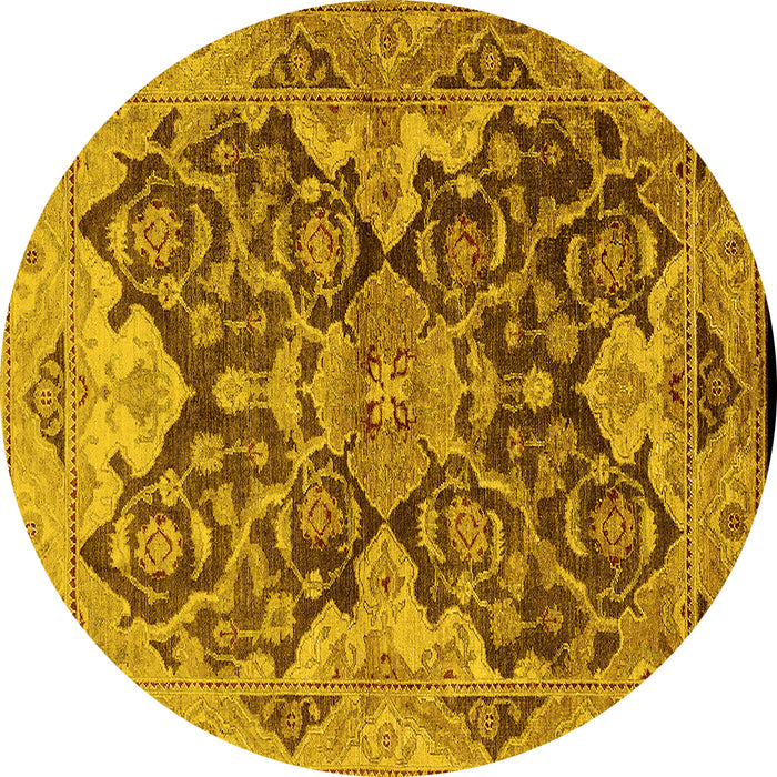 Round Oriental Yellow Traditional Rug, urb908yw