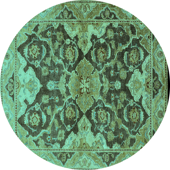 Round Machine Washable Oriental Turquoise Traditional Area Rugs, wshurb908turq
