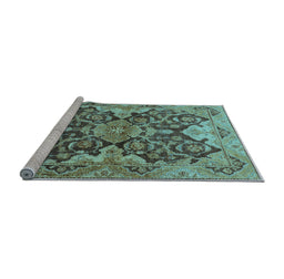 Sideview of Machine Washable Oriental Light Blue Traditional Rug, wshurb908lblu