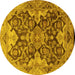 Round Machine Washable Oriental Yellow Traditional Rug, wshurb908yw