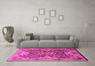 Machine Washable Oriental Pink Traditional Rug in a Living Room, wshurb908pnk