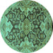 Round Oriental Turquoise Traditional Rug, urb908turq