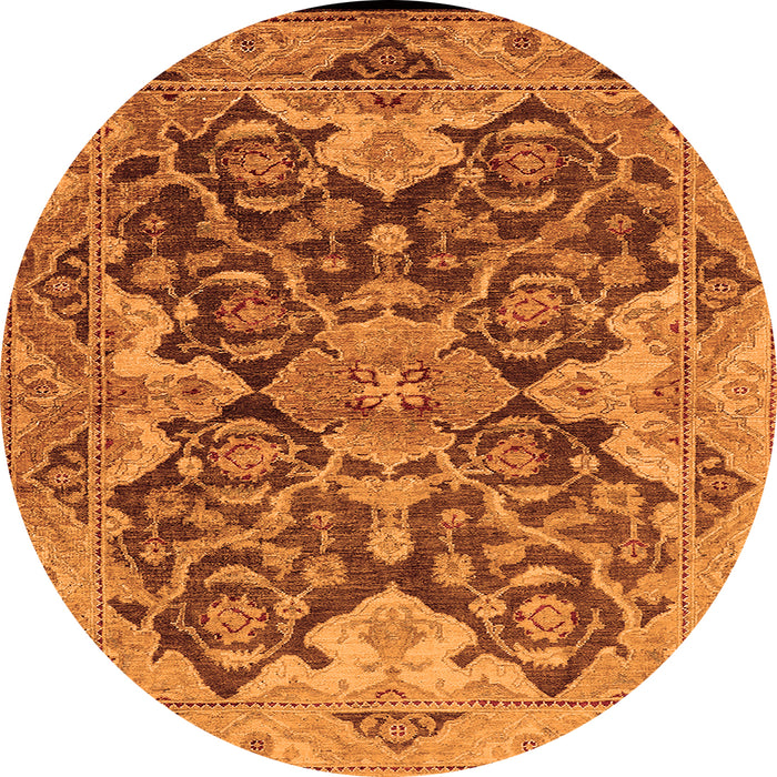 Round Machine Washable Oriental Orange Traditional Area Rugs, wshurb908org