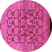 Round Machine Washable Oriental Pink Traditional Rug, wshurb909pnk