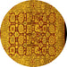Round Machine Washable Oriental Yellow Traditional Rug, wshurb909yw