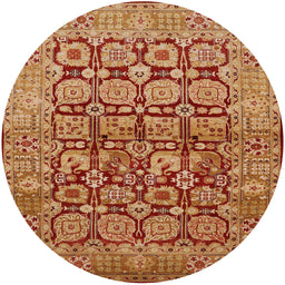 Round Mid-Century Modern Orange Oriental Rug, urb909