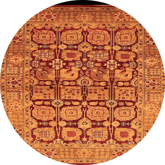 Round Machine Washable Oriental Orange Traditional Area Rugs, wshurb909org