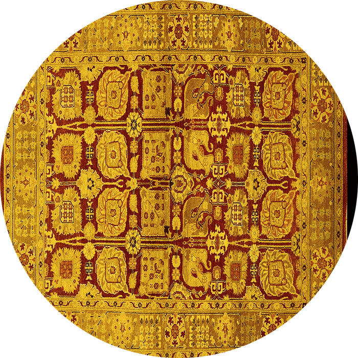 Round Oriental Yellow Traditional Rug, urb909yw